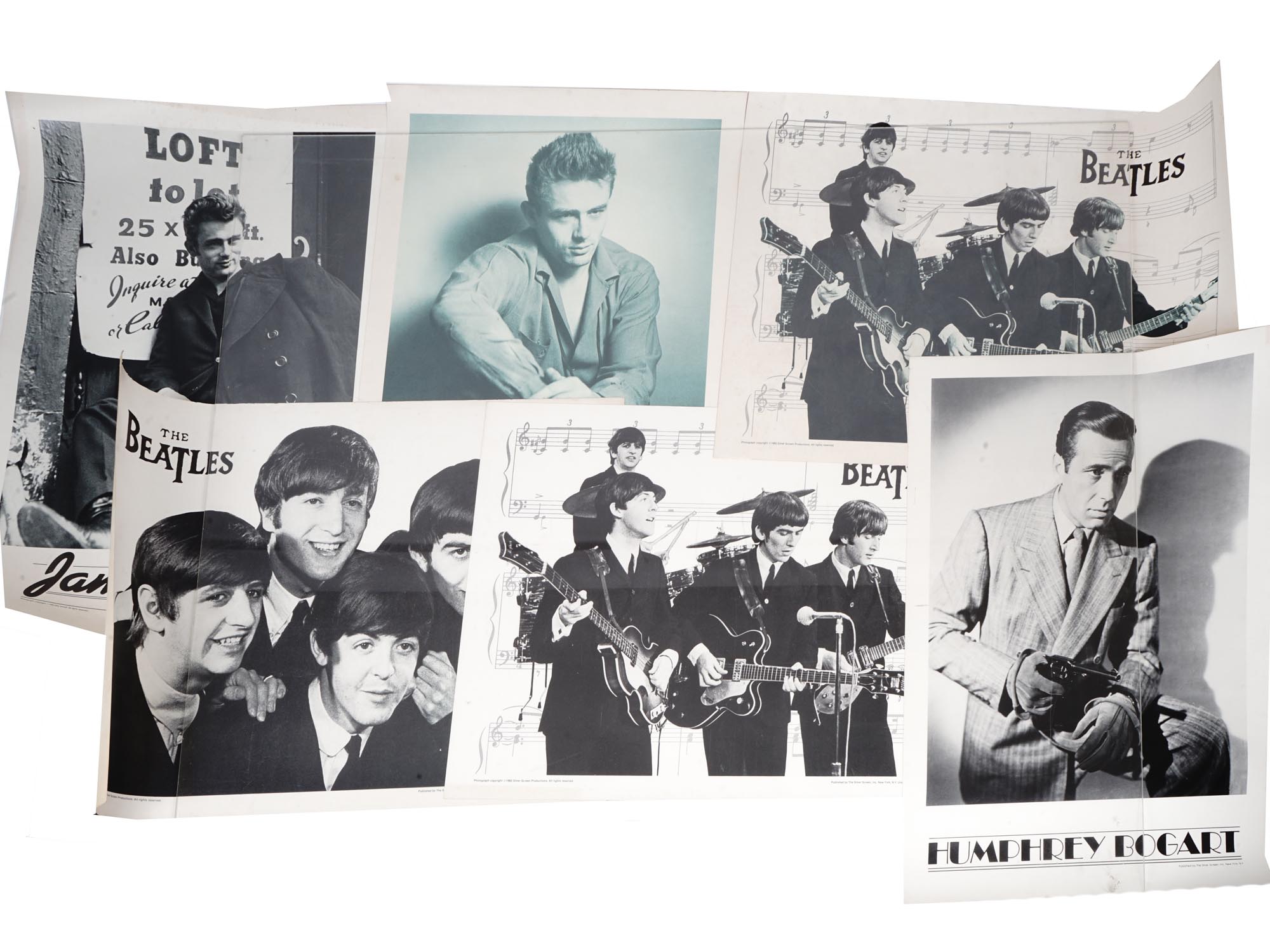 SIX SILVER SCREEN POSTERS THE BEATLES JAMES DEAN PIC-0